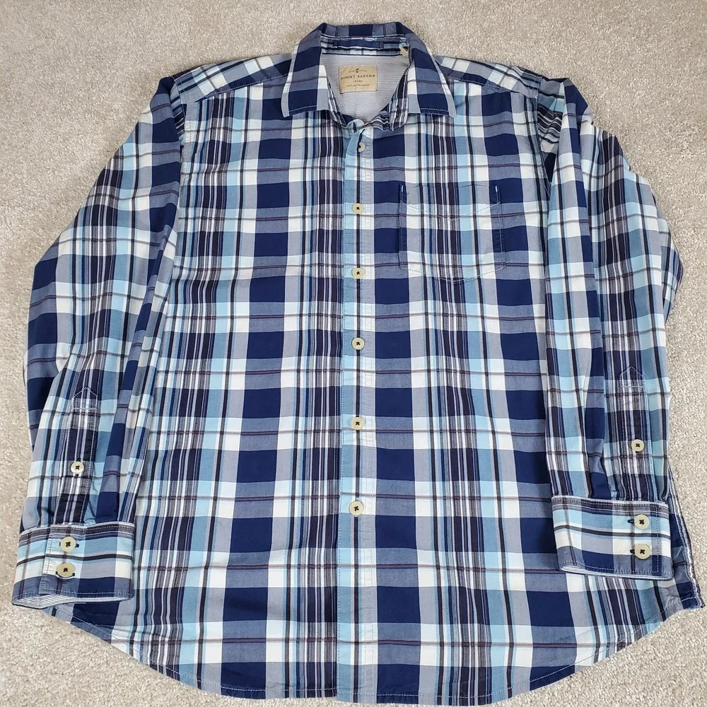Tommy Bahama Men's Shirt Size‎ Large Blue Plaid Long Sleeve